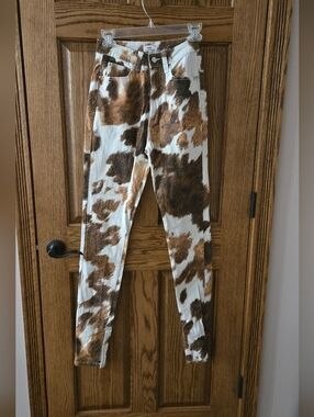 WeWoreWhat Cowhide Print Stiletto Slit Jeans